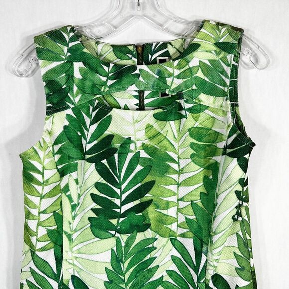 Julian Taylor Size 6 Dress Green Leaf Print Shift Sleeveless Mini Back Zip 1675 - Picture 3 of 9